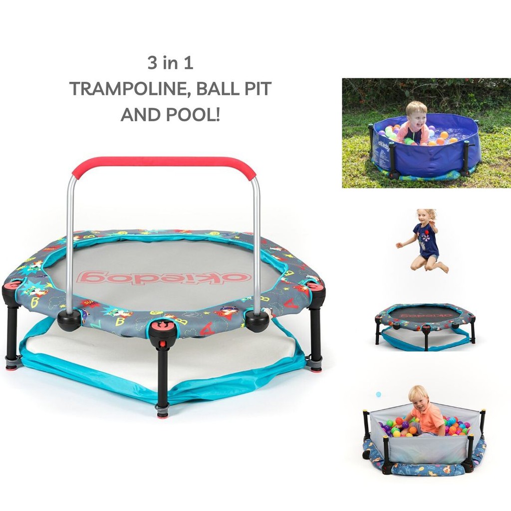 Okiedog Trampoline Super Hero 100cm + Free Pool Conversion dan Bola Trampolin Anak Kolam Renang