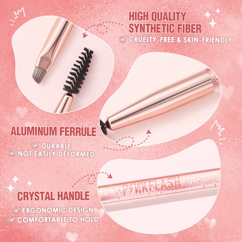 PINKFLASH Multi use Duo Professional Makeup Makeup Brush Tool Spoolie Brush and Angled Brow Brush Eyelash Brush Precision Smudge Brush