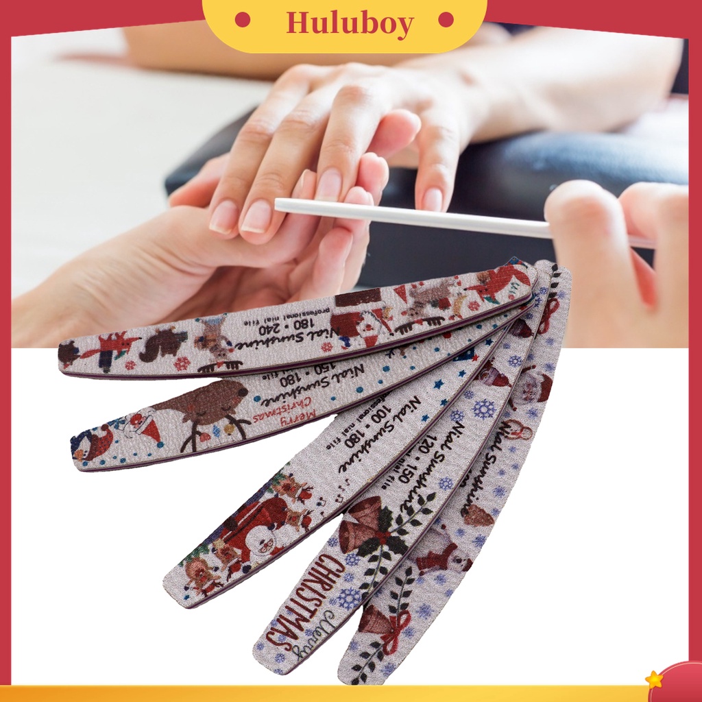 Huluboy Huluboy♡ Alat Kikir Kuku Bentuk Setengah Bulan Motif Print Natal Warna-Warni Untuk Manicure Wanita