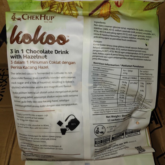 

MINUM-SIAP-DRINK-TO-READY- CHEK HUP KOKOO HOT CHOCOLATE WITH HAZELNUT (MINUMAN COKLAT INSTANT)