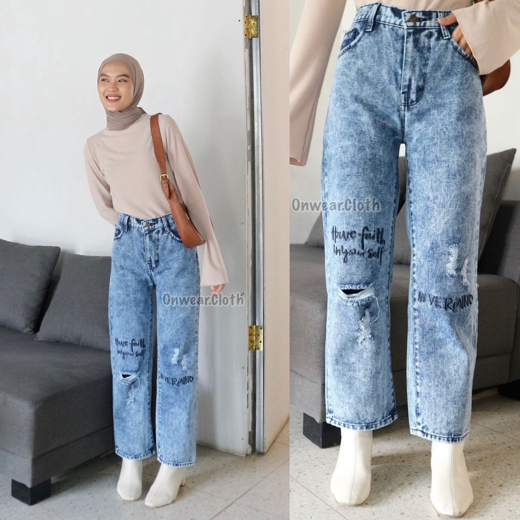 Trivela - Boyfriend Loose Jeans 392 - Boyfriend Loose Sobek Bordir - Nevermind Loose Jeans Medium Blue