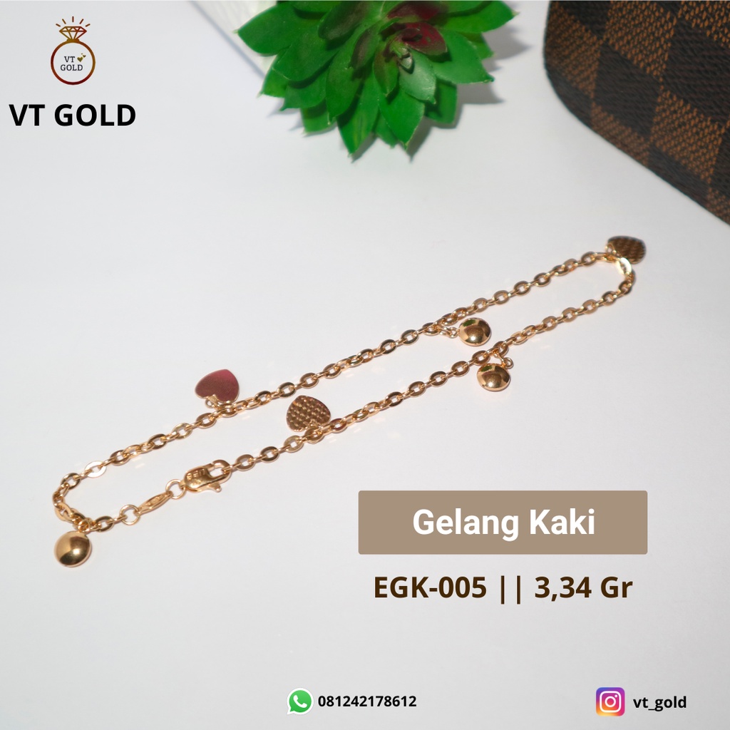 Gelang kaki emas dewasa kadar 8k (Gelang kaki kombinasi bola putih)