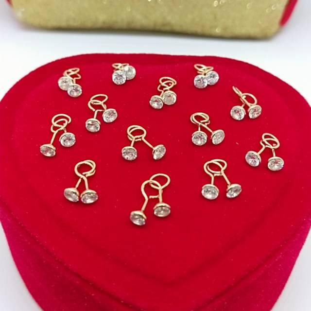 Giwang toge bayi&anak warna Rose gold bungkus mata putih perak 925/silver lapisan emas kuning murni.