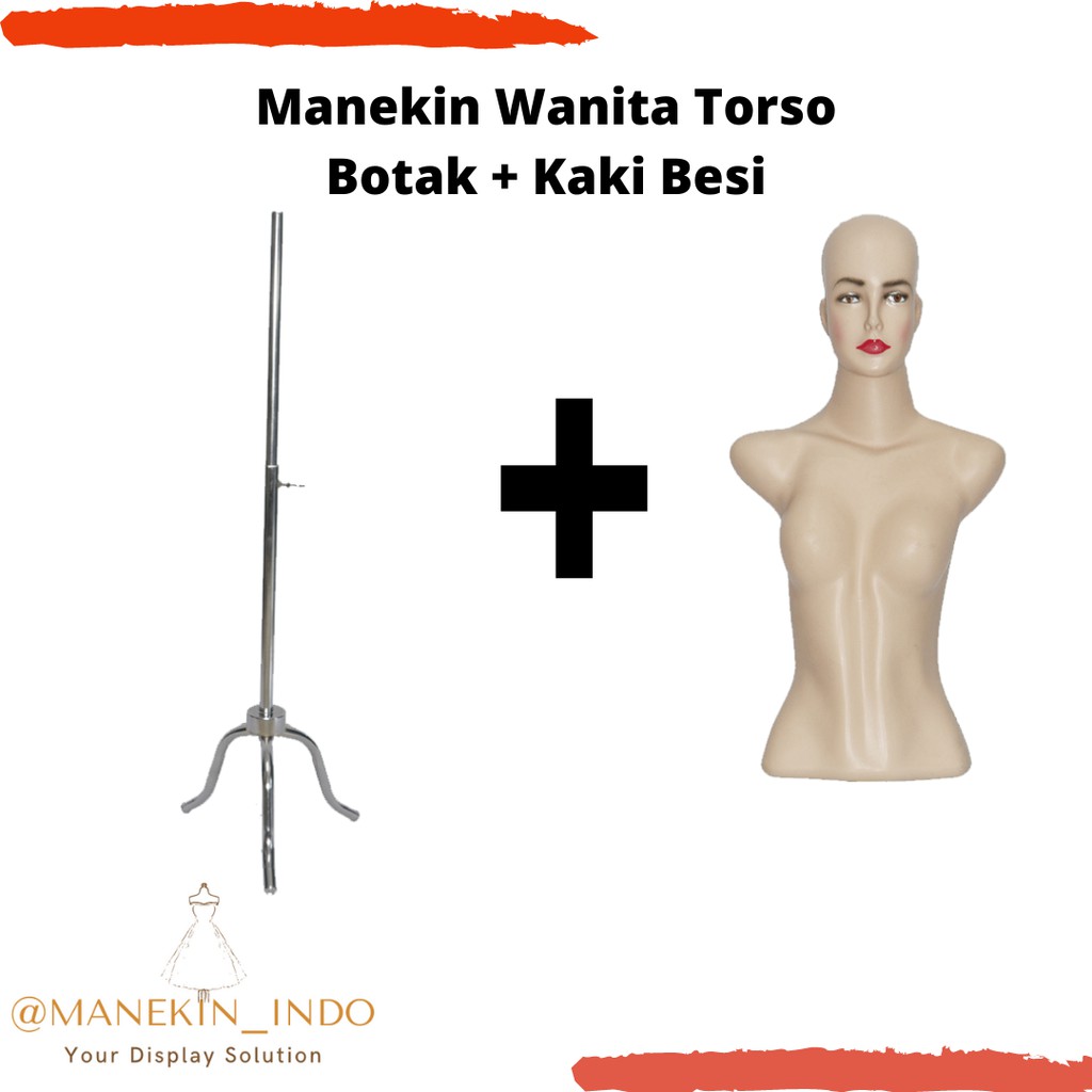 MANEKIN WANITA TORSO KEPALA BOTAK +TIANG BESI |MANEKIN WANITA|MANEKIN SETENGAH BADAN|MANEKIN BAJU|