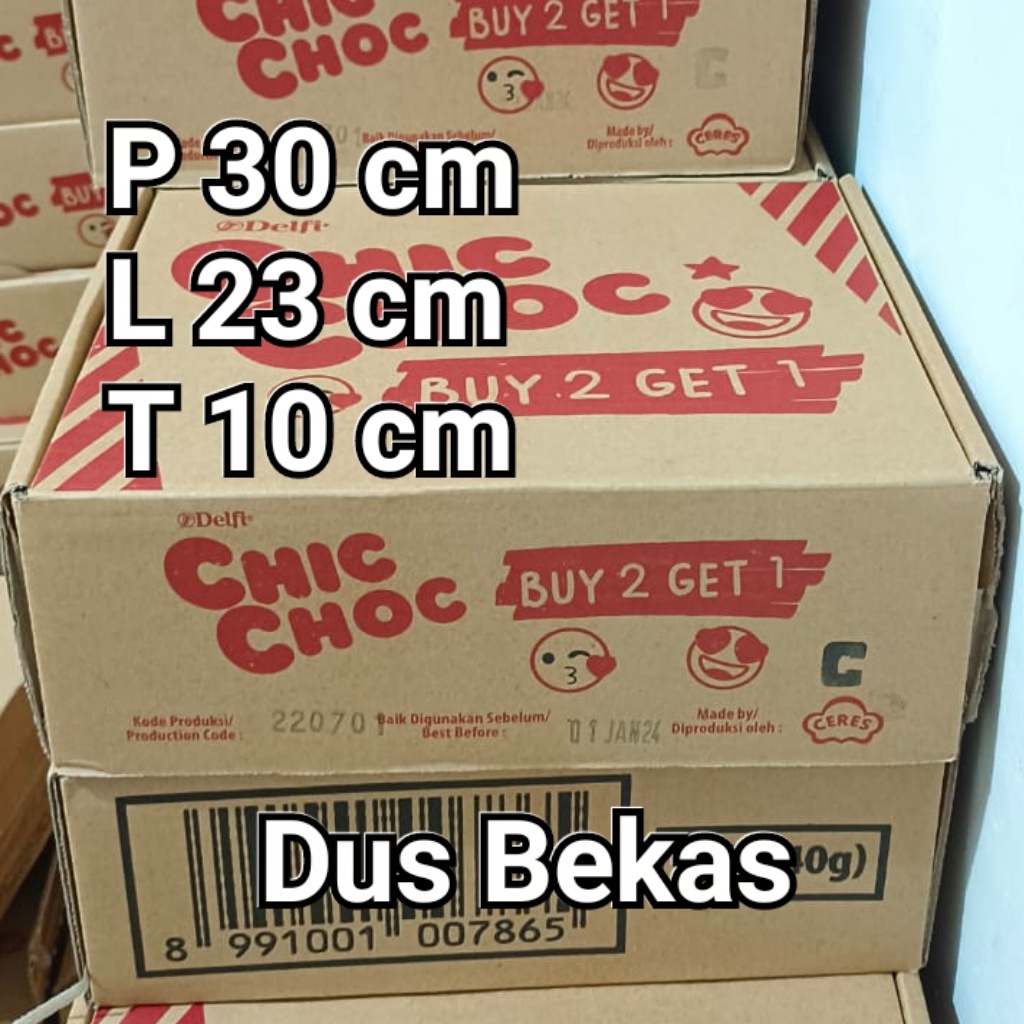 

Kardus bekas Chic Choc P 30 L 23 T 10 / Kardus Packing /Kardus Murah /ChicChoc/ Dus