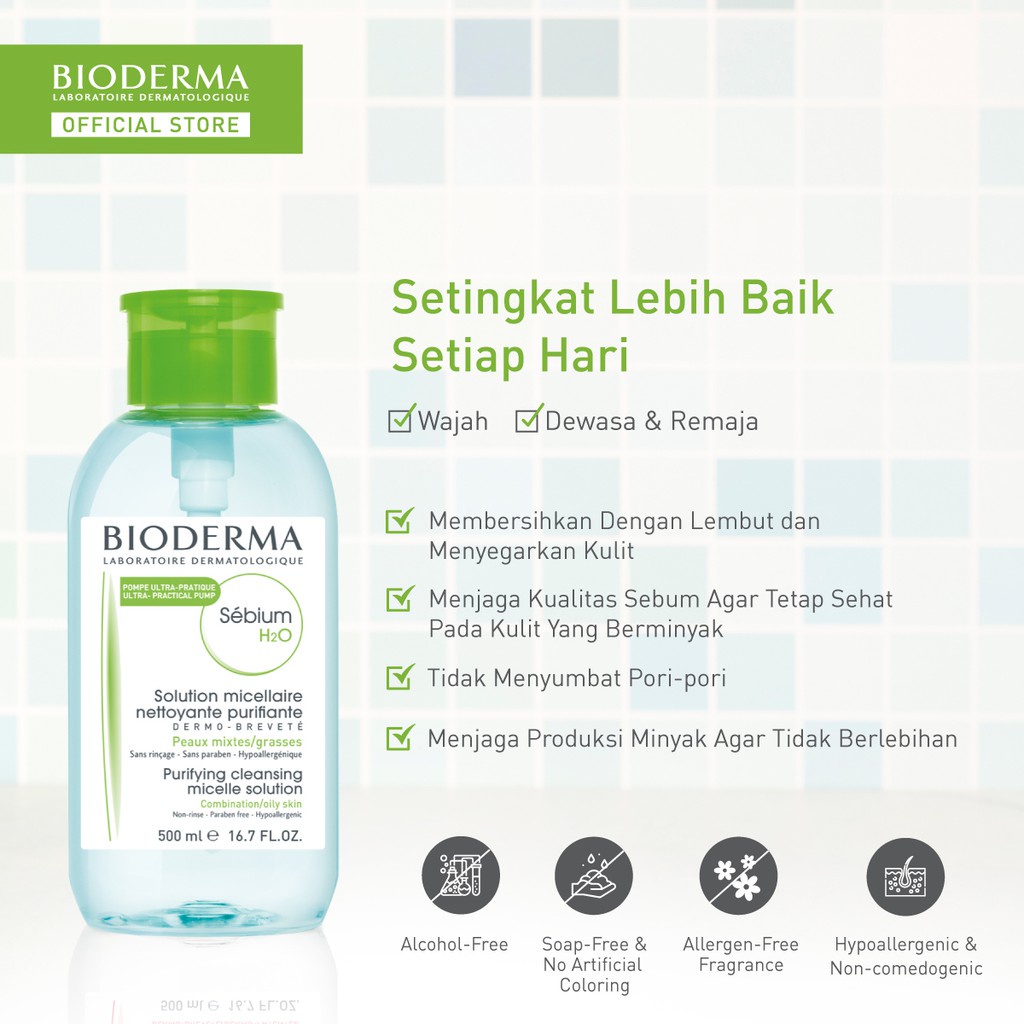 Bioderma Sensibio/Sebium  H2O Micellar Water 100ml/500ml/ With Pump Pembersih Make Up Remover Water