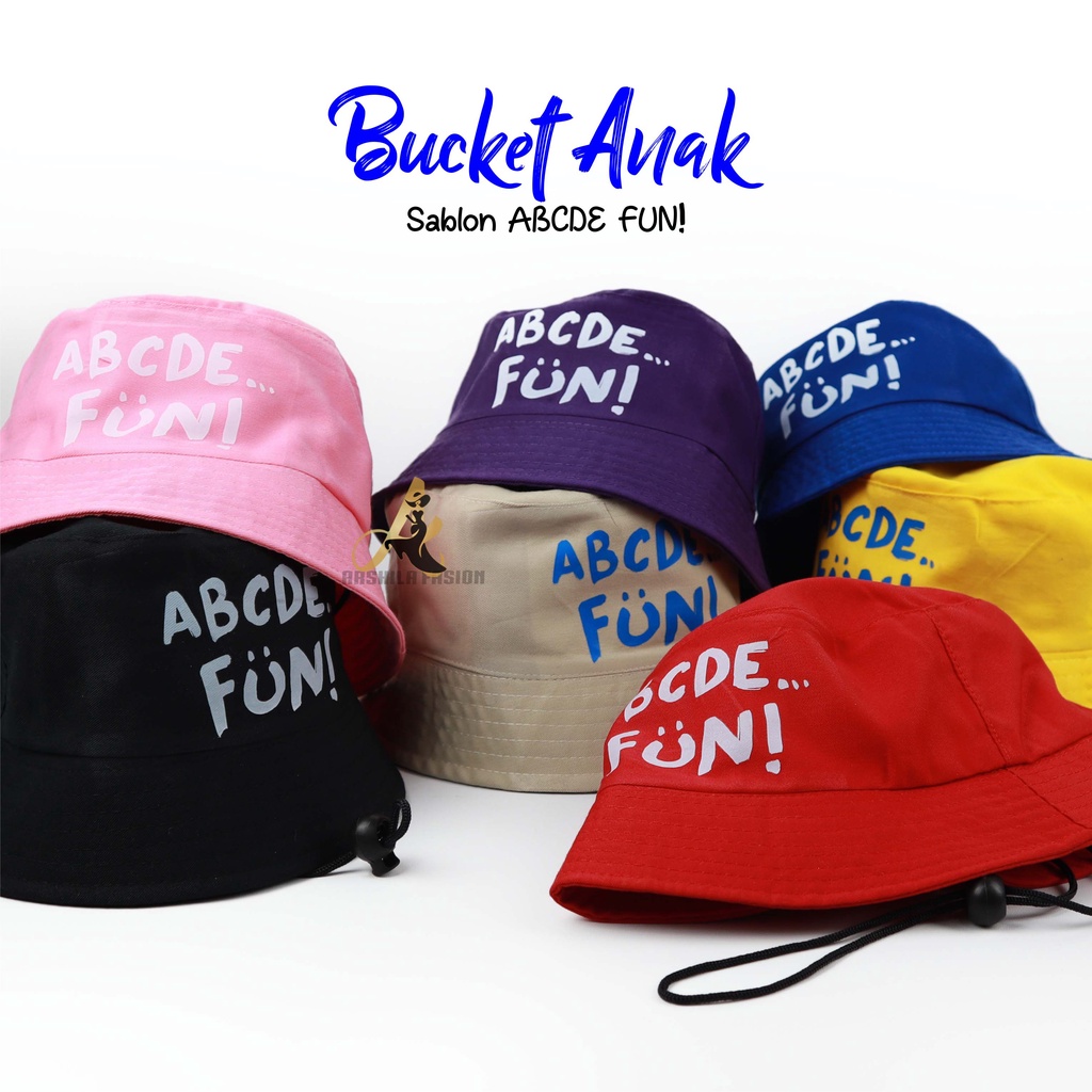 Topi Bucket Anak Laki-laki Perempuan umur 2-8 tahun SABLON ABCDE Fun