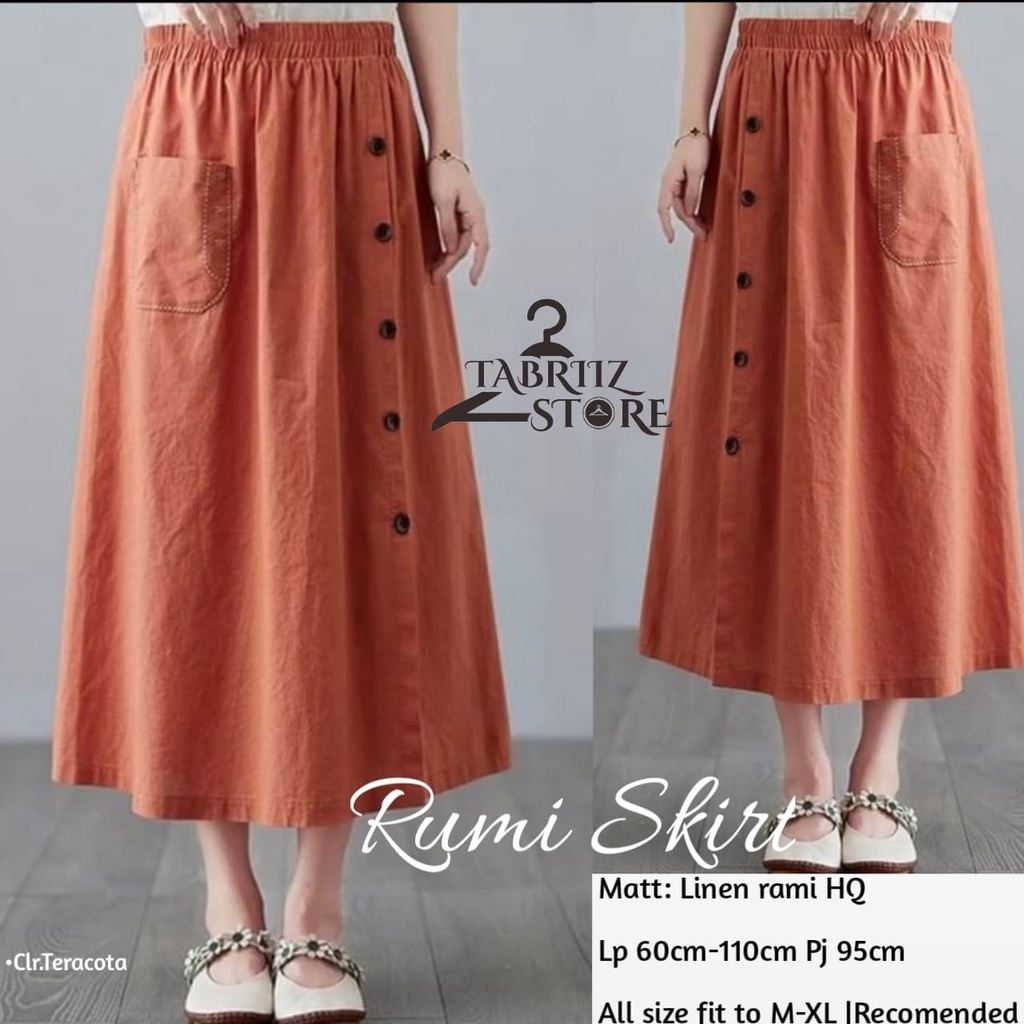 rumi skirt skrit rok bawahan polos panjang selutut pinggang karet lp 60 - 110 anak wanita perempuan 