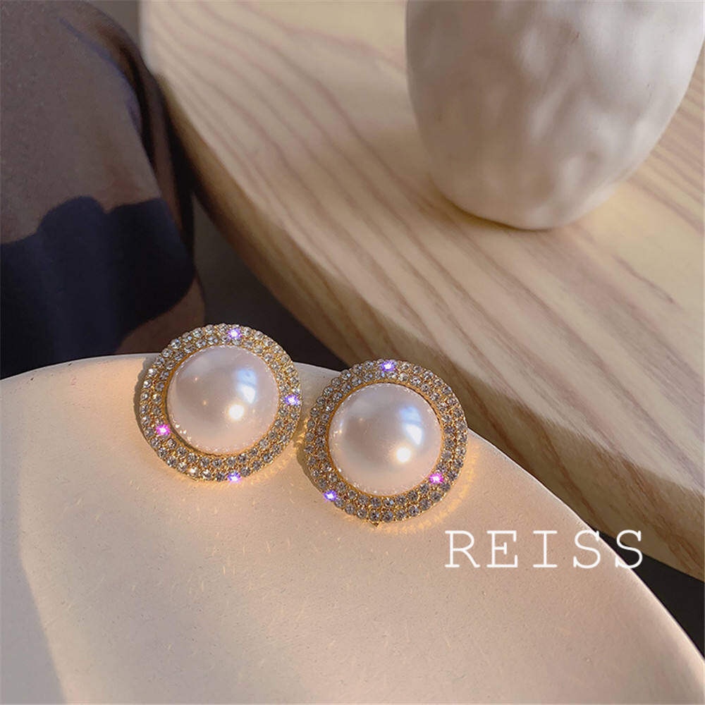 Anting Mutiara Bentuk Bulat Lapis Emas Gaya Korea Untuk Wanita