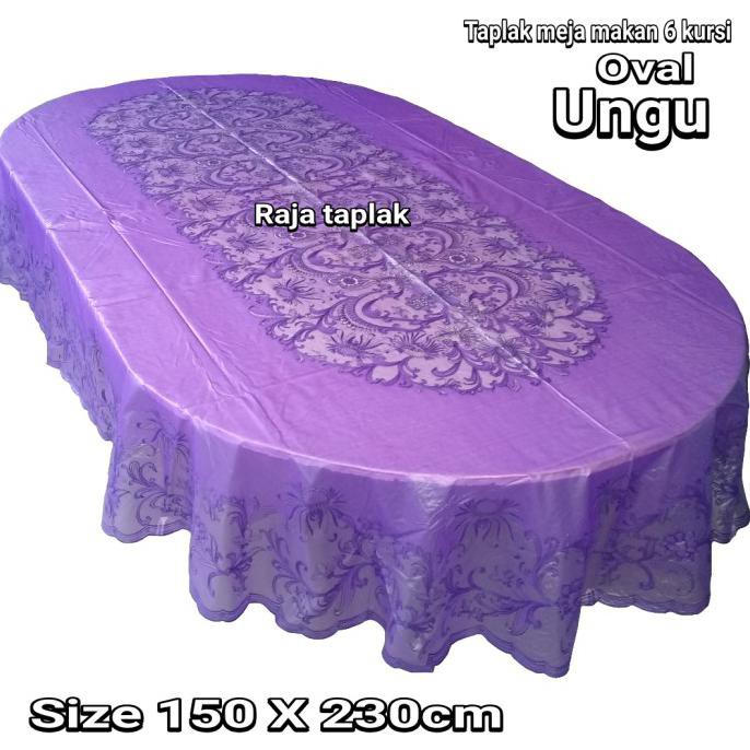 TAPLAK MEJA MAKAN PLASTIK ANTI AIR 6 KURSI OVAL MOTIF POLOS WARNA - Ungu, 150X230cm