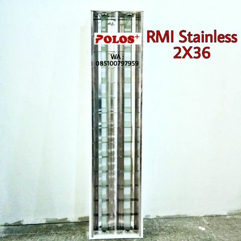 Kap Lampu RMI/RM 2x36 Stainless merk Polos+ isi 2