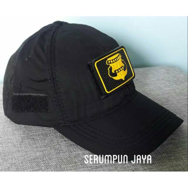 TOPI GADA PRATAMA - TOPI GADA PRATAMA LIST HITAM KUNING VELCRO HITAM + PATCH