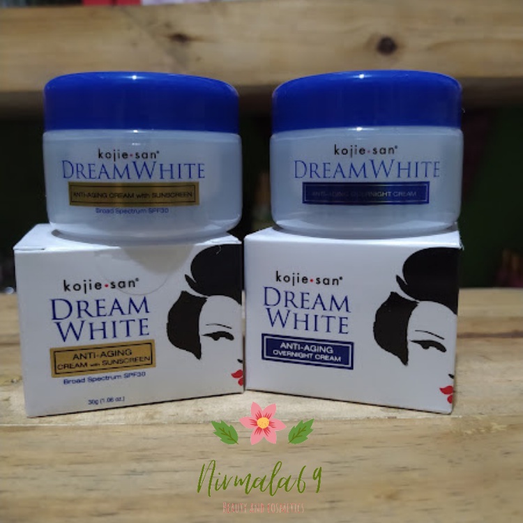 Paket Kojie san DreamWhite 2in1 Cream Overnight + cream anti aging plus Sunscreen SPF 30/paket kojic