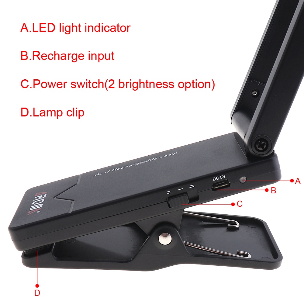 Lampu LED Lipat Clip-on Rechargeable Untuk Stand Musik Gitar / Piano