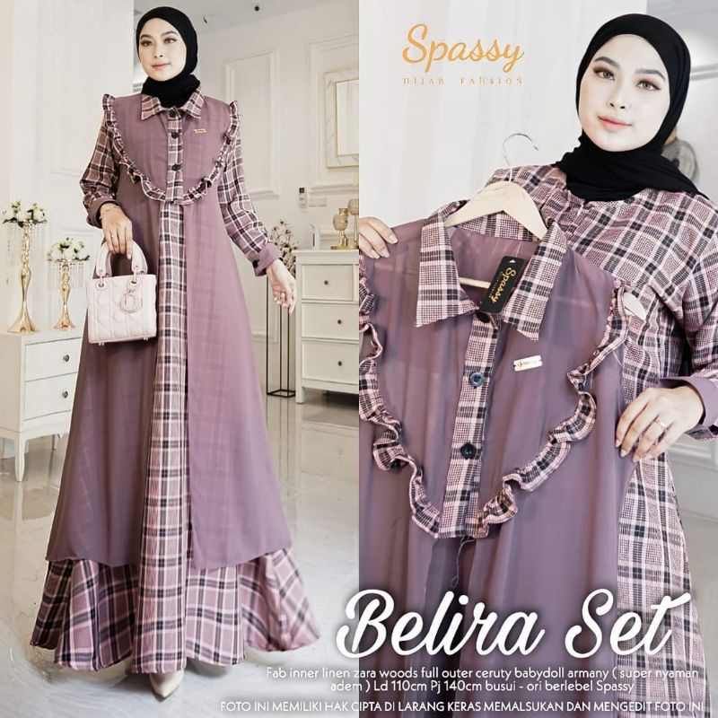 AB Belira set maxy / gamis plus outer rompi viral /gamis ld110 xl-xxl / gamis motif kotak / gamis ca