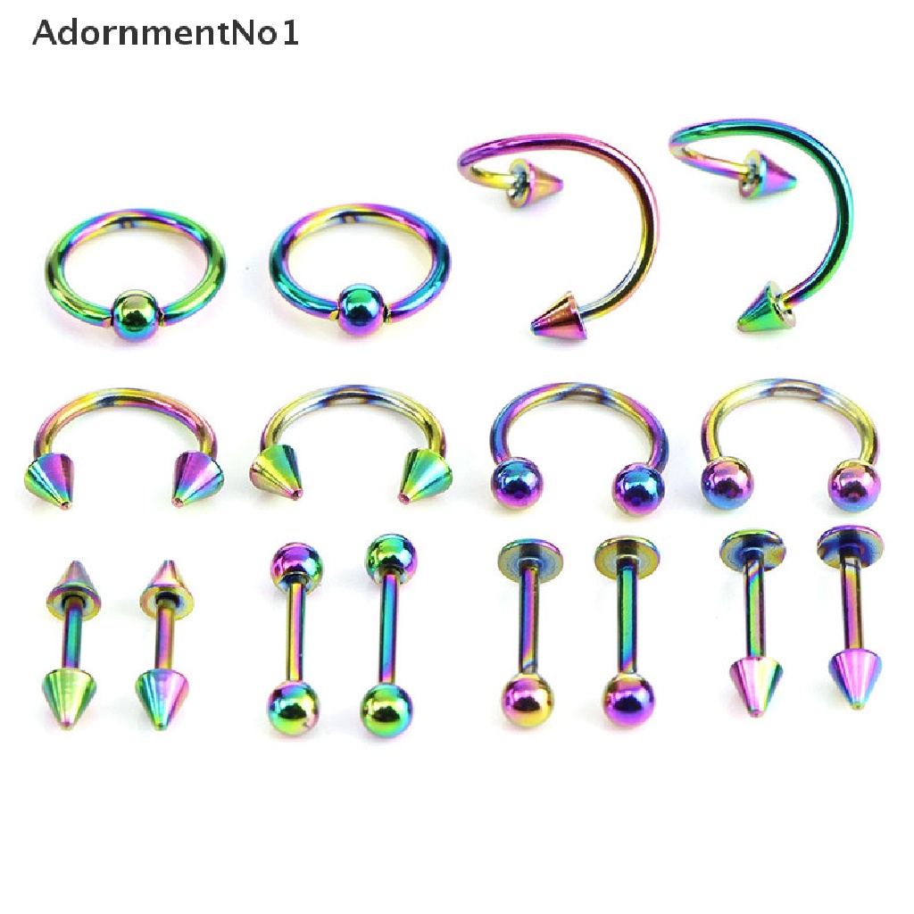 (AdornmentNo1) 16pcs / Set Anting Tindik Alis / Lidah / Perut Bentuk Spiral Bahan Stainless Steel Untuk Wanita