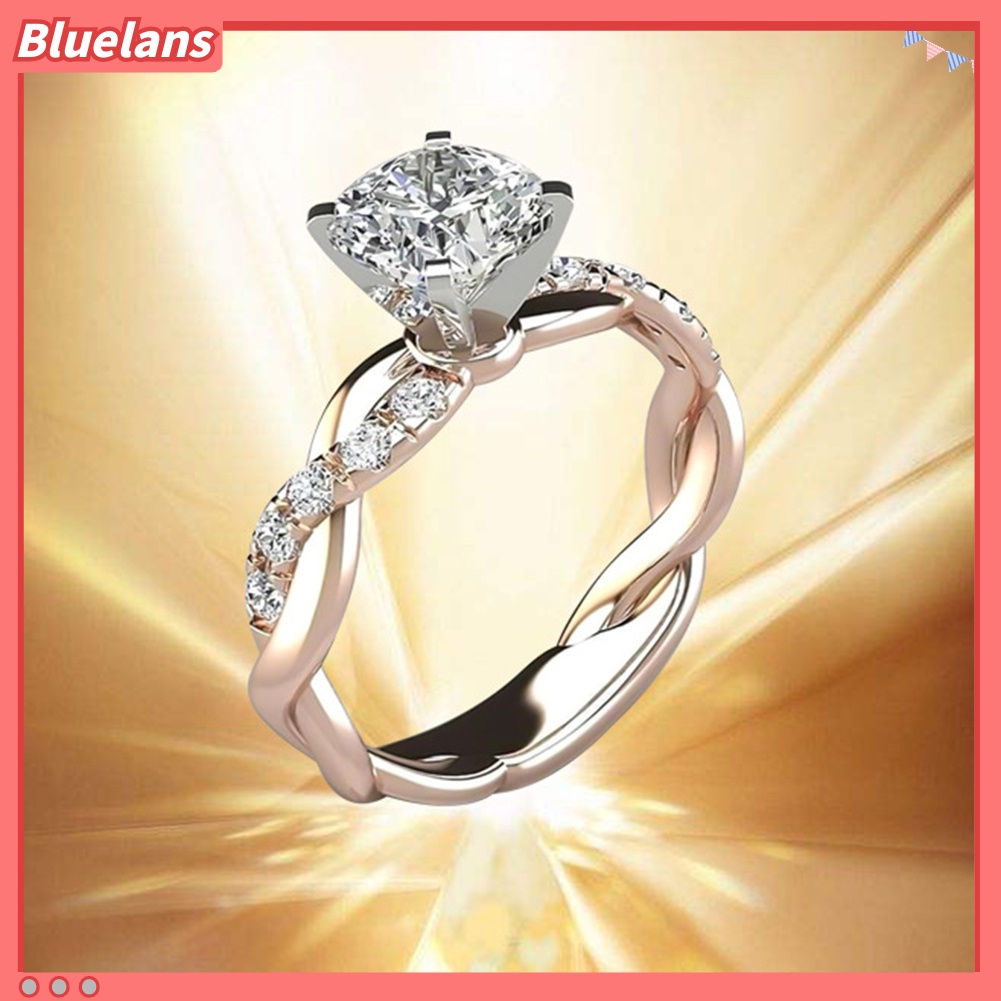 Bluelans Cincin Wanita Model Twist Hias Cubic Zirconia Untuk Pernikahan