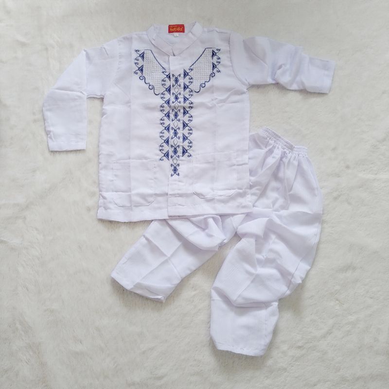 Baju koko anak putih lengan panjang / setelan taqwa anak putih bordir untuk usia 2 4 5 6 7 8 tahun setelan manasik