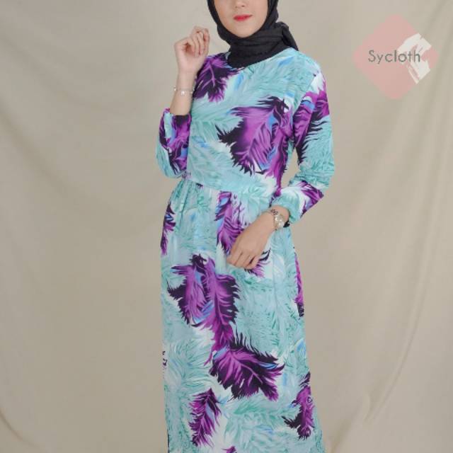 Dress gamis motif bunga kekinian