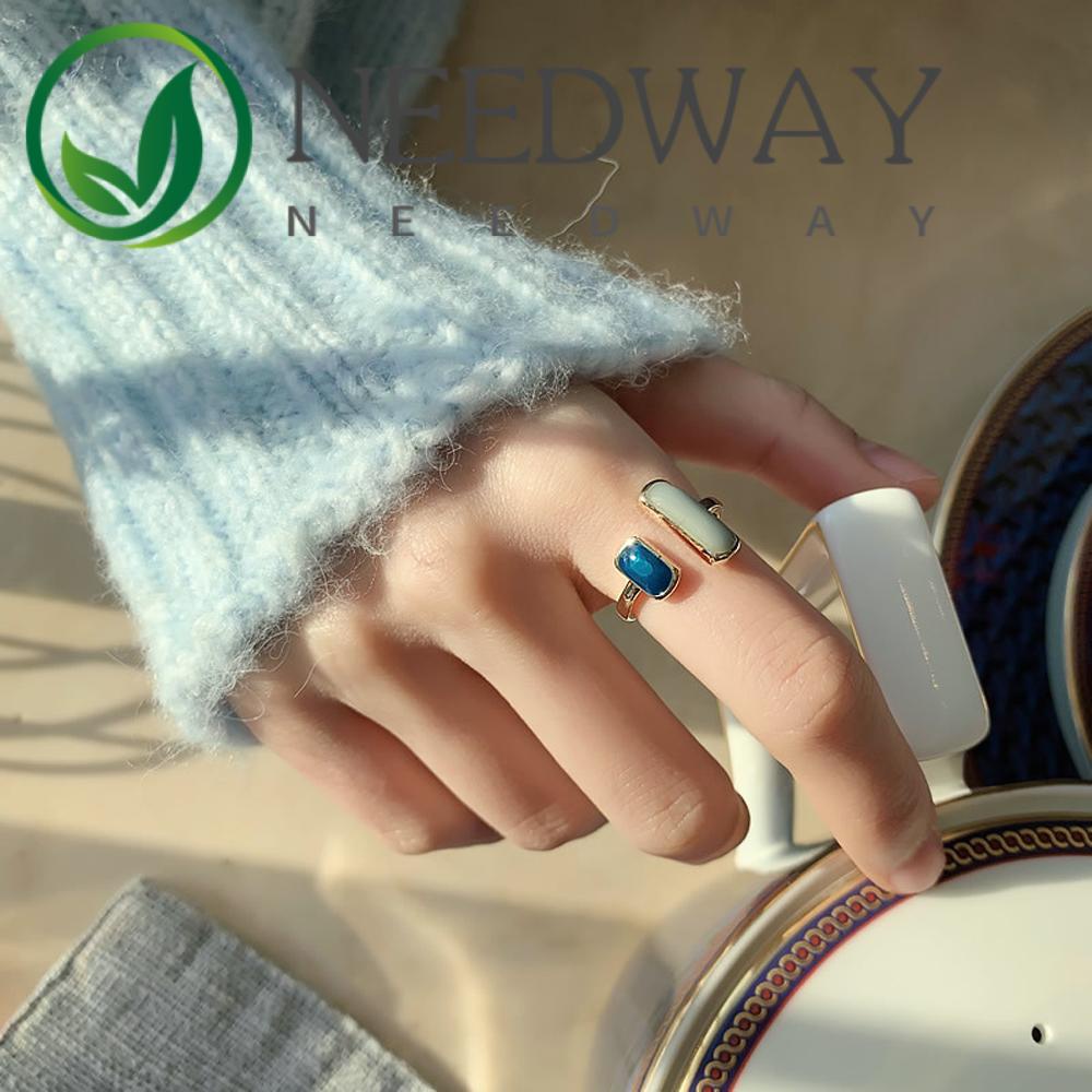 Needway  New Open Rings Korean Fashion Jewelry Finger Ring Geometric Retro Girls Crystal For Women Vintage Zircon/Multicolor