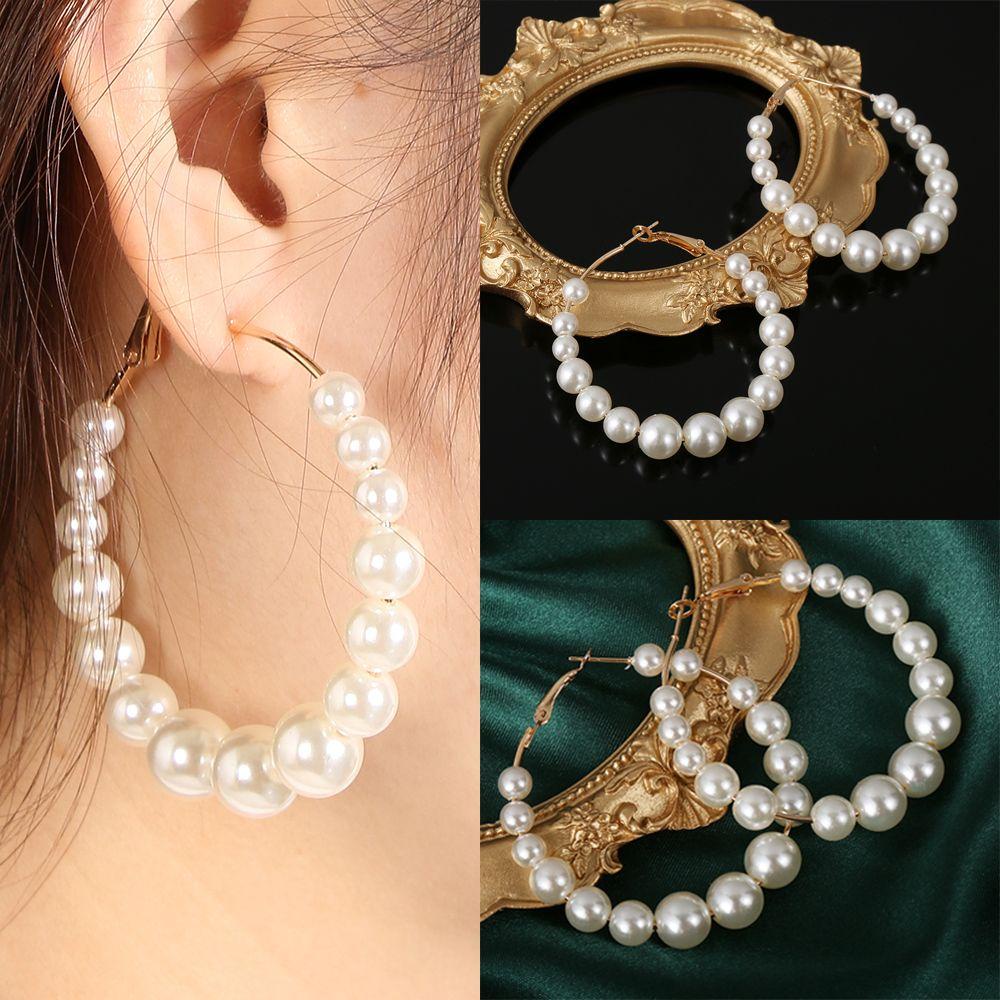 Preva Anting Hoop Mutiara Wanita Lingkaran Besar Fashion Bentuk Bulat