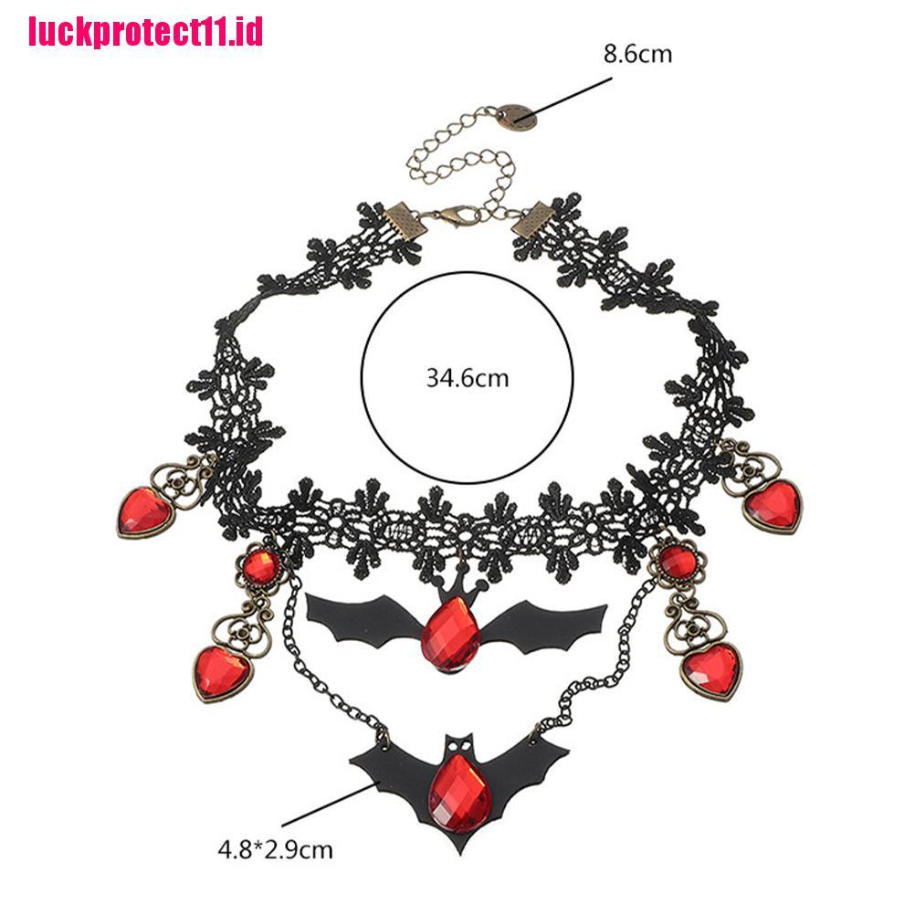 Kalung Choker Desain Kelelawar Warna Merah Gaya Gothic Untuk Halloween