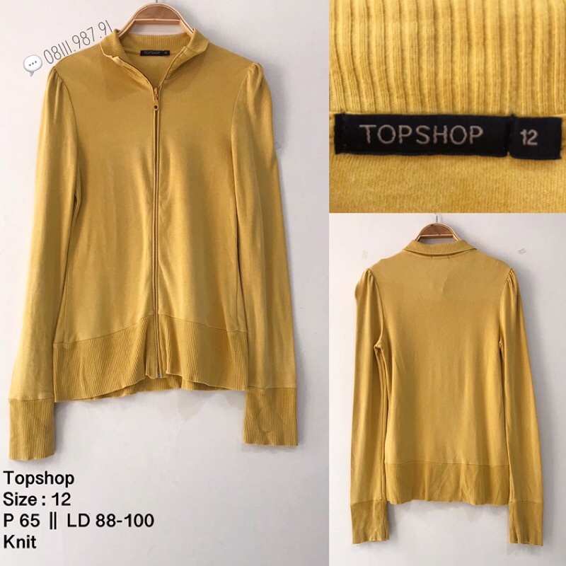 top shop outer rajut knit jaket cardigan mustard kuning kunyit size M L  tangan panjang branded