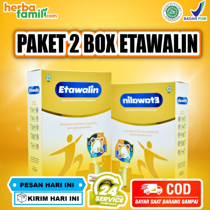 

PAKET 2 BOX ETAWALIN Susu Etawalin Original Ori - Susu Etawa Bubuk Atasi Nyeri Pinggang Sendi Lutut Osteoarthritis Rematik Asam Urat Osteoporosis Aman Alami Halal BPOM Isi 200 gr