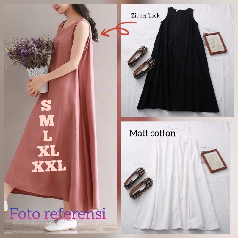 DRESS KOREA/GAMIS/INNER POLOS/TANPA LENGAN/JUMBO SIZE basic dress inner gamis tanpa lengan kasual
