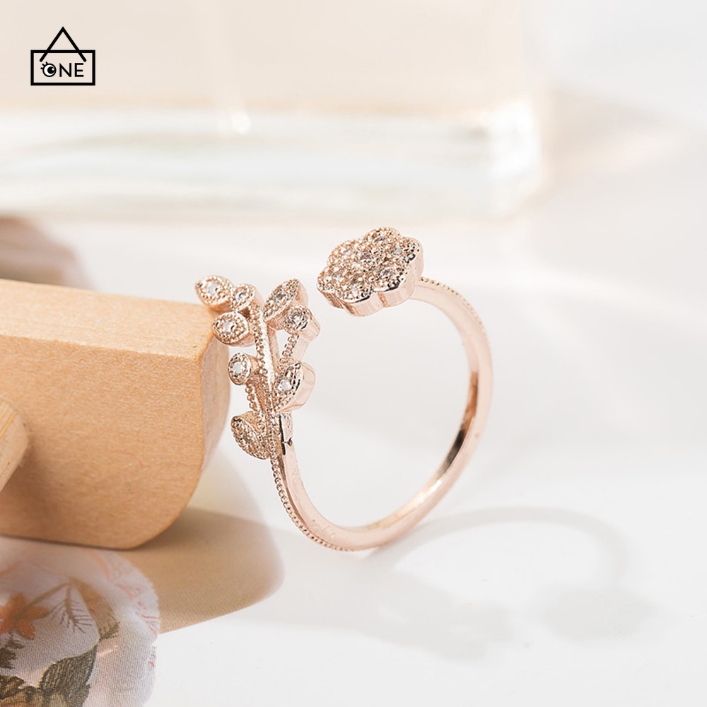 COD❤Perhiasan Wanita Cincin Wanita Mini Bisa Disesuaikan Berlapis Emas Model Bunga Untuk Hadiah A one