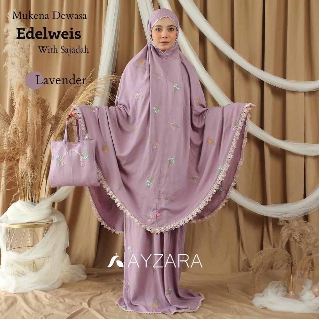 Ayzara - Mukena Dewasa Rayon Bordir Tas Sajadah Edelwiss