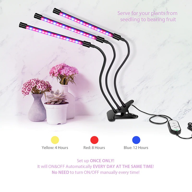 Lampu LED Strip Tanaman Phytolamp Fitolamp Grow Full Spectrum Timer 3 Kepala - GL35 - Black