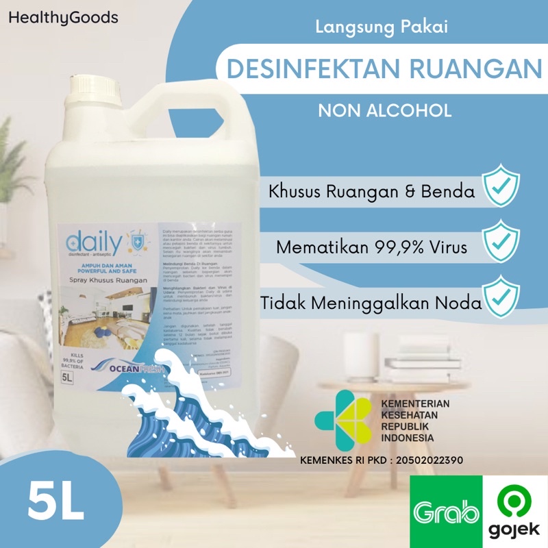 DAILY DESINFEKTAN ANTISEPTIC SPRAY 5 LITER KHUSUS UNTUK RUANGAN (GOJEK &amp; GRAB)