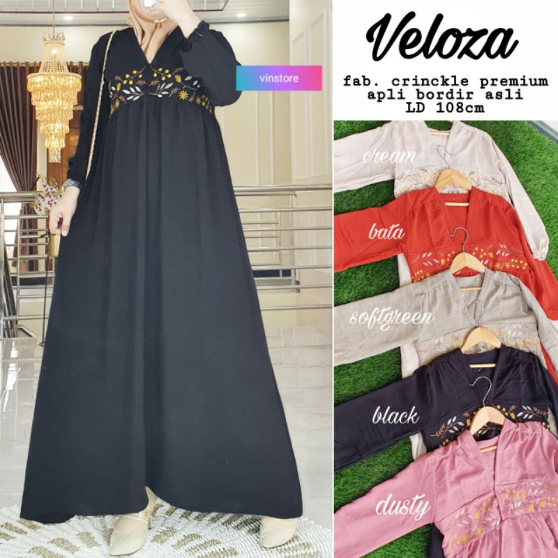 Veloza maxy gamis polos crinkle baju gamis ori vinstore