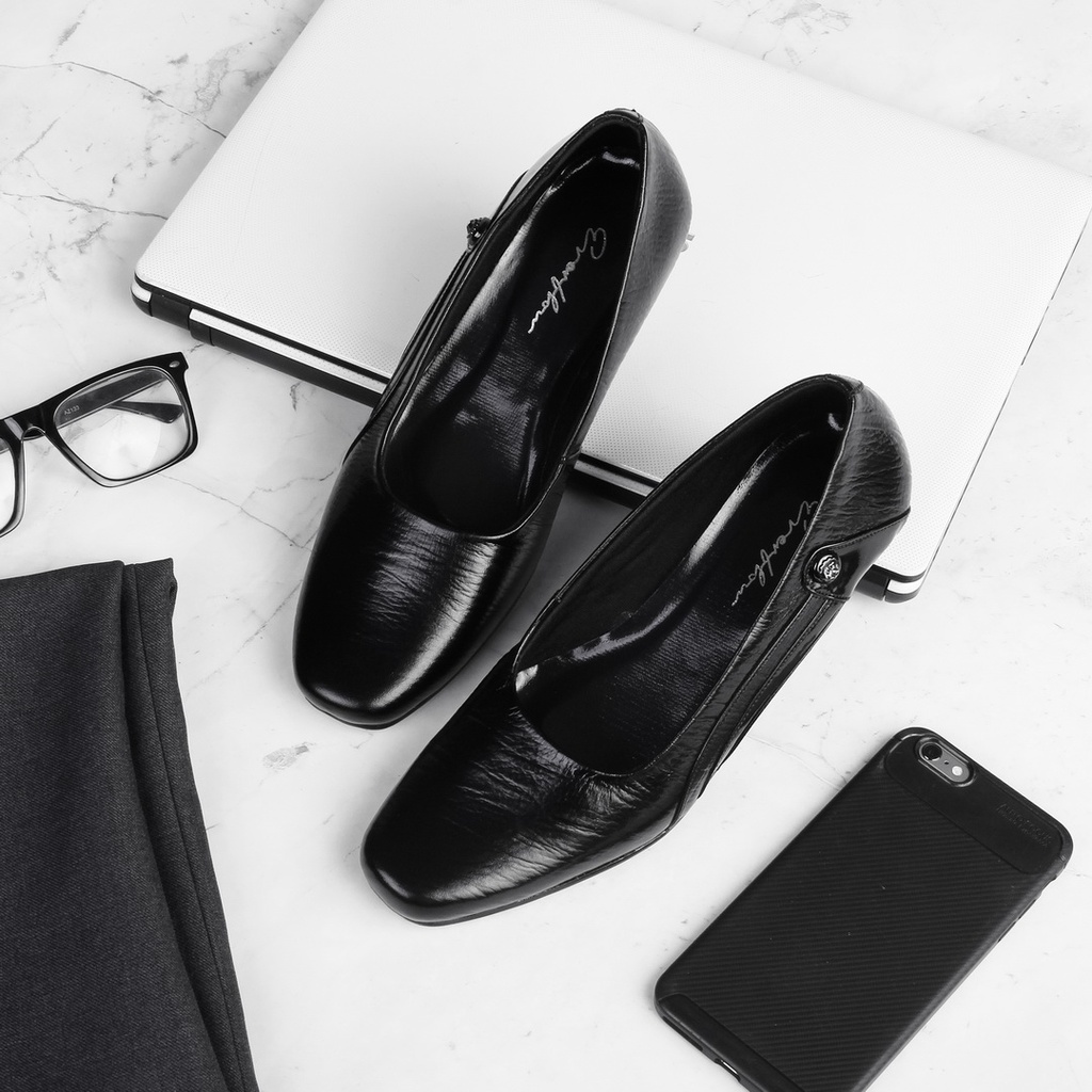 REV STORE - Sepatu Wedges SELENA Kulit Asli Formal Wanita Hak 4cm  - Sepatu Pantofel Wanita