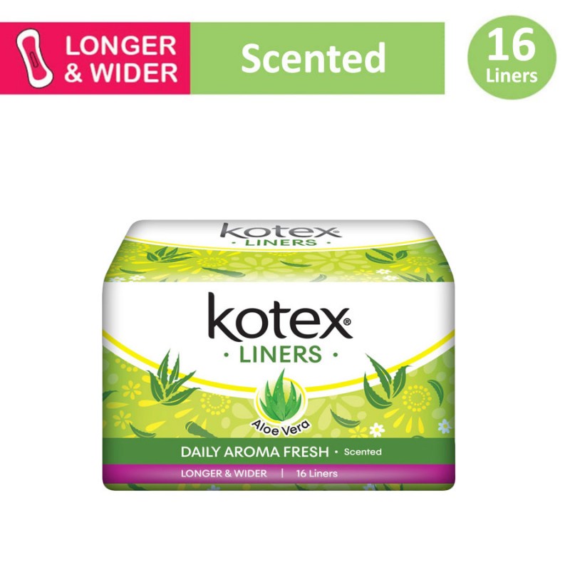 Kotex Fresh Liner Longer &amp; Wider Panty Liner Aloe Vera - 16 s