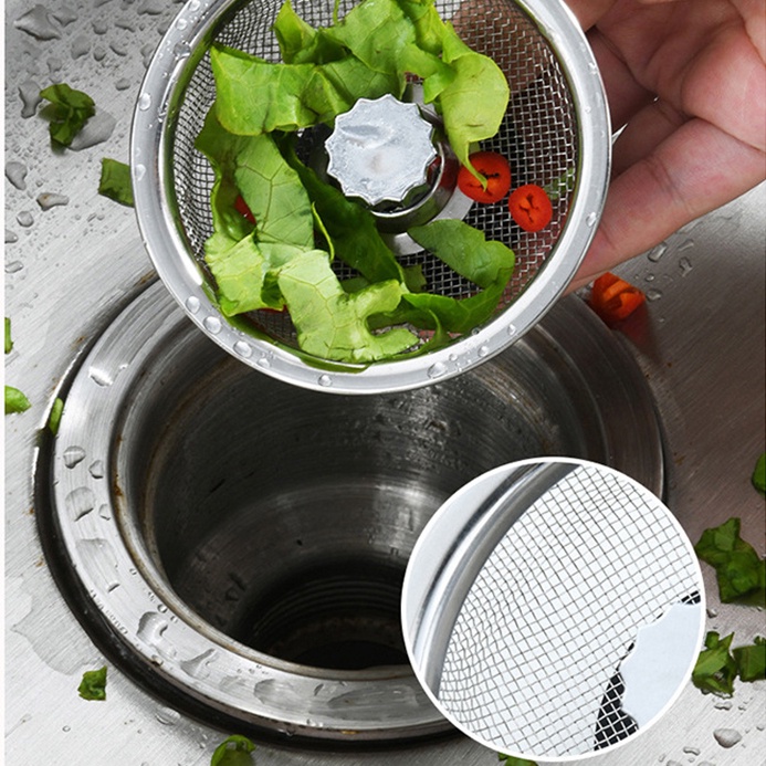 1 Pc Saringan Wastafel Bahan Stainless Steel Dengan Gagang Karet Anti Penyumbatan Untuk Dapur