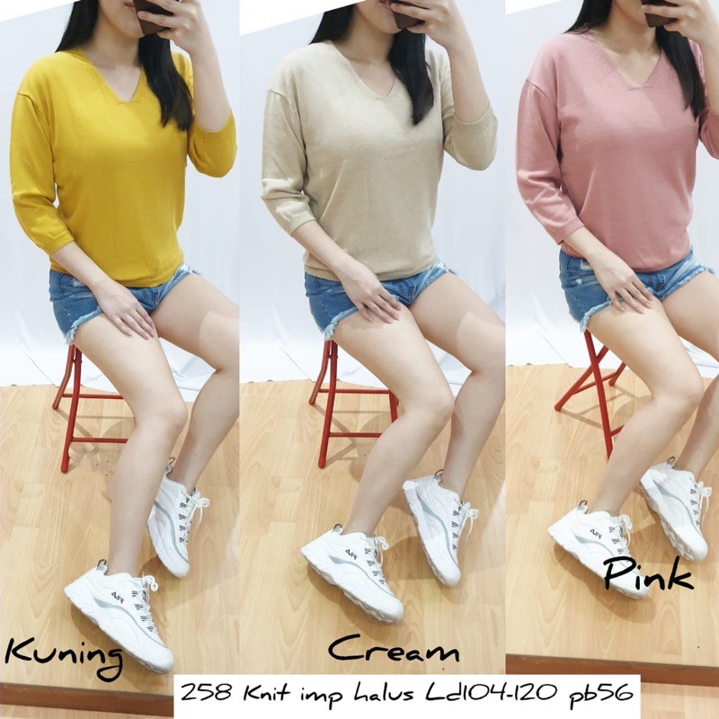 Vneck knitted blouse rajut premium import