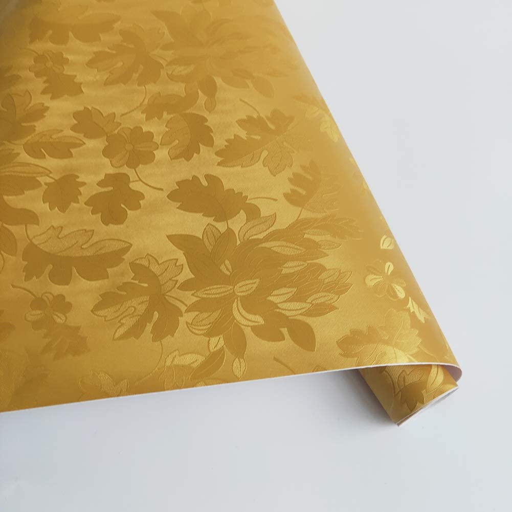 WALLPAPER STIKER DINDING GOLD BUNGA POLOS