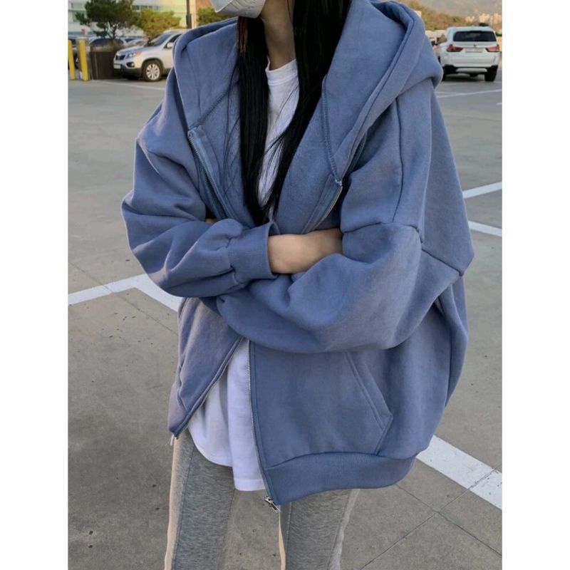 Foto (Imn) XXL Sweater Hoodie Jaket Zipper Polos Wanita Oversize | Hoodie Polos Jaket jumbo Wanita korean Style | Hoodie jaket Premium Distro