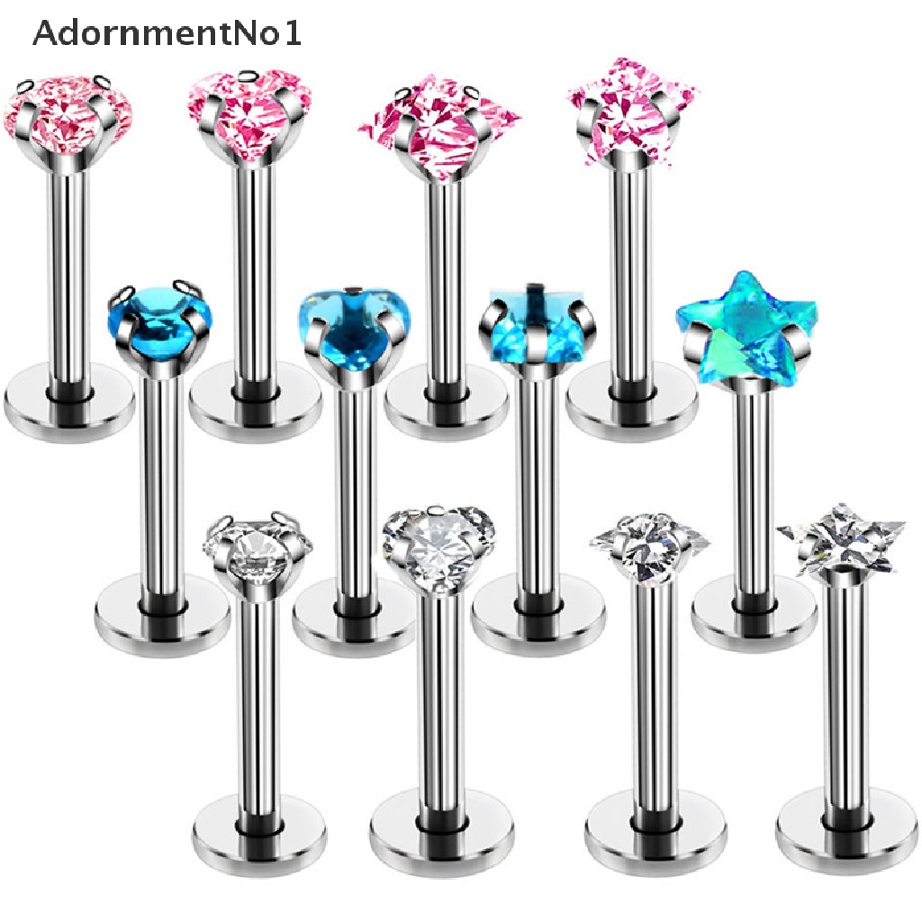 (AdornmentNo1) 4pcs / Set Anting Tindik Bibir / Tulang Rawan Telinga 16G Hias Kristal Untuk Wanita