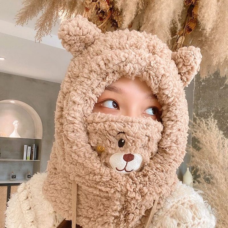 Hokkiterus21 ⭐⭐⭐⭐⭐ TOPI WOOL topi beruang masker topi jennie topi syal leher import