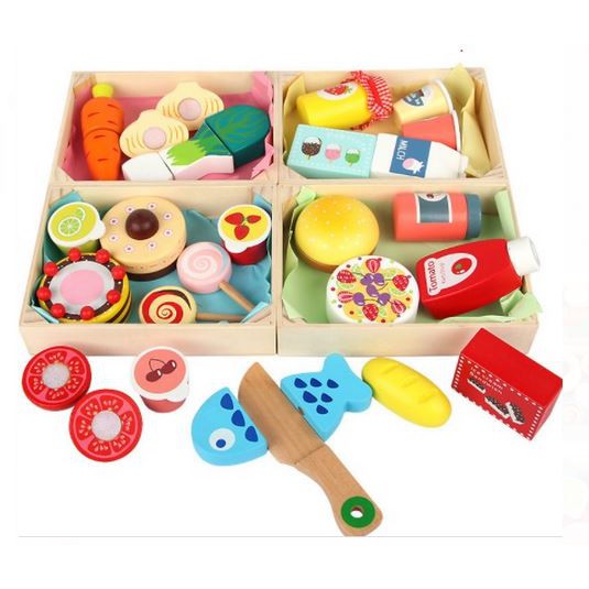 Aneka buah potong ( tempat kotak ) - mainan kayu edukasi pretend play