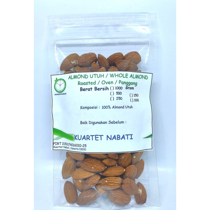 

100gr Roasted Almond Premium - Kacang Almond Panggang Kupas - Oven - Matang - Size Besar 27-30 Varian Rasa Original/ Asin / Aktivasi SIAP MAKAN