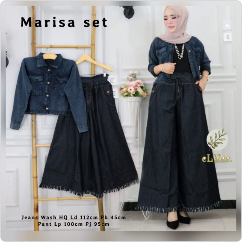 Marisa One Set Setelan Kulot Jaket Rawis Hitam Jeans Ld 112 Jumbo Fit XXL Kancing By Elvee