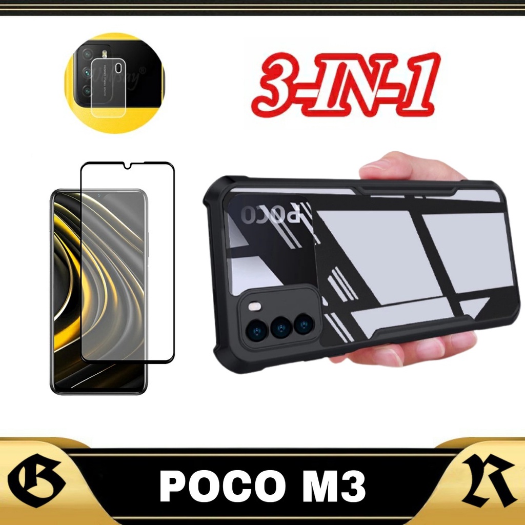 PROMO (3IN1) Case XIAOMI POCO M3-Softcase TRANSPARAN / 2in1 Casing POCO M3