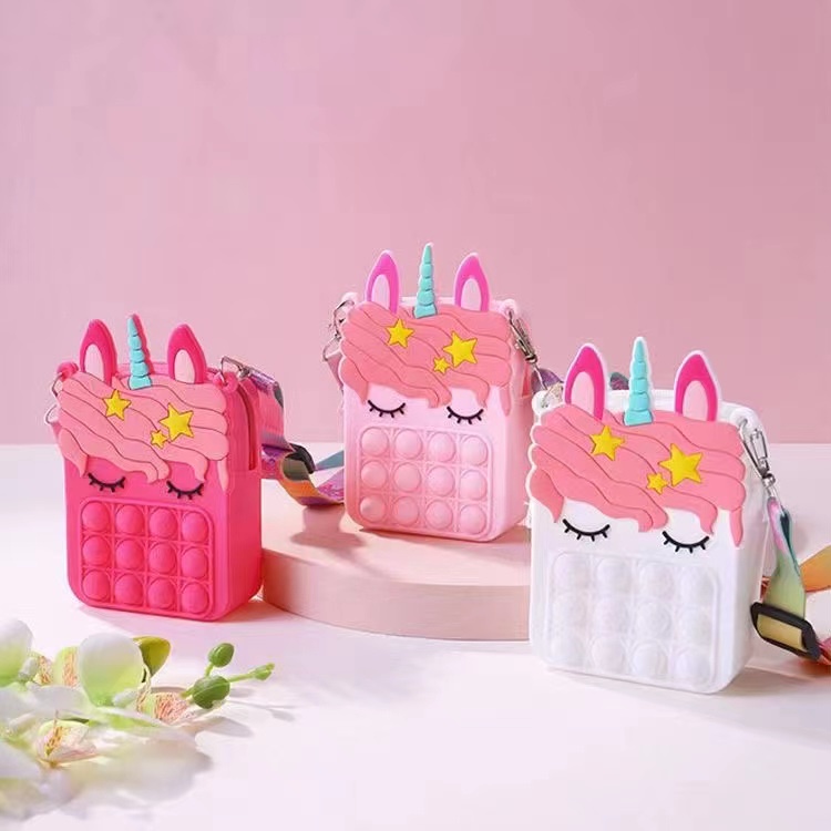 Tas Pop it Anak Unicorn Lucu Import /POP IT RAINBOW UNICORN TAS SELEMPANG ANAK VIRAL TIKTOK / NEW POP IT BAG  Karakter Unicorn - Import