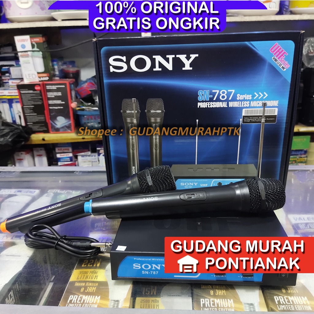 Mic Sony ORIGINAL SN-787 Microphone Double Wireless UHF Suara mantap - Hitam tanpa tali