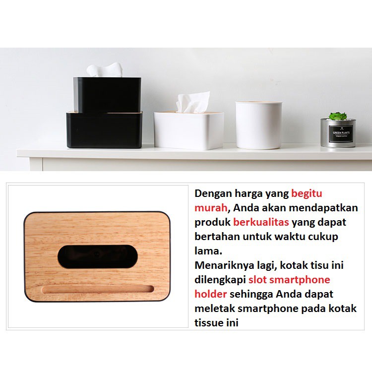 Kotak Tisu Kayu dengan Smartphone Holder Mobile and Tissue Box - SV6491