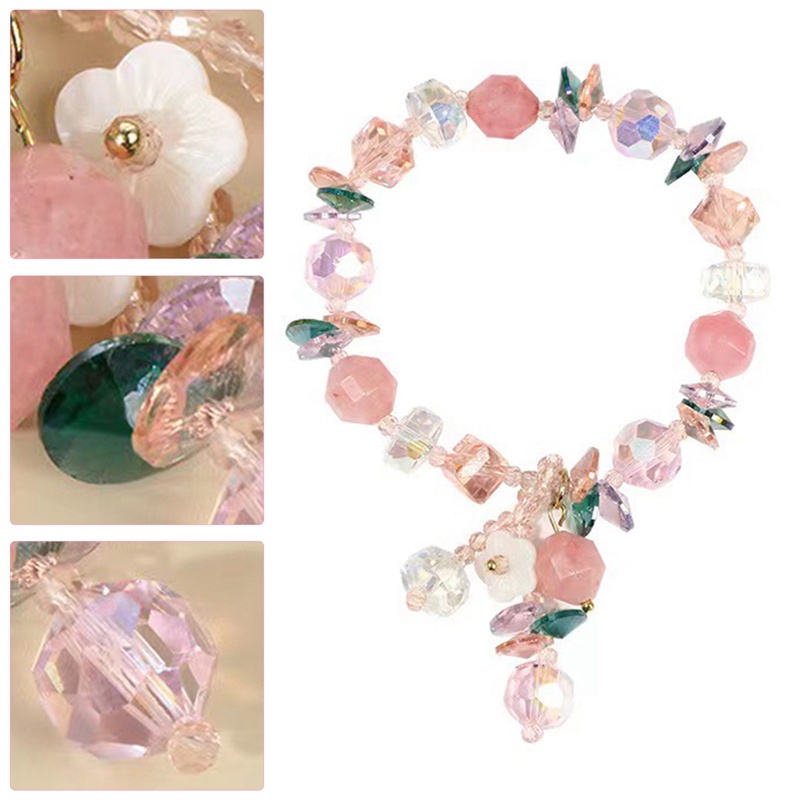 Gelang Batu Kristal Alami Warna Pink Gaya China Untuk Wanita